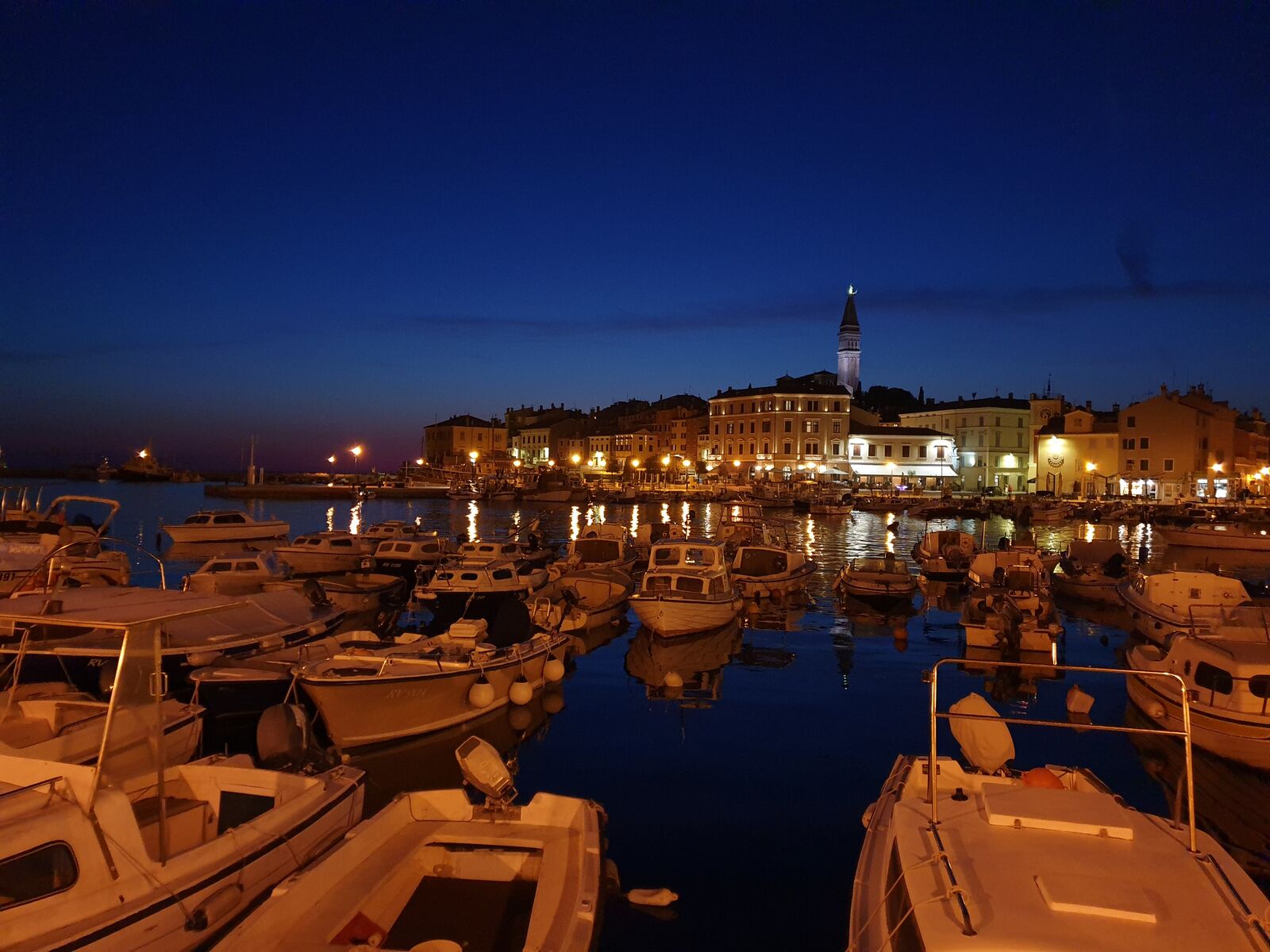 The harbour of Rovinj at night