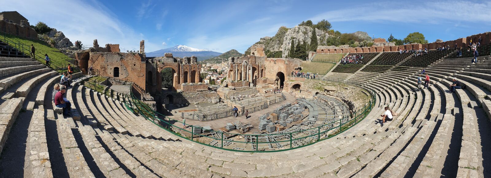 Taorminas Greek amphitheater has a view of Etna.